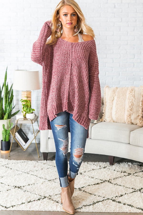 Let's Get Toasty Chenille Sweater In Rustic Rose • Impressions Online ...