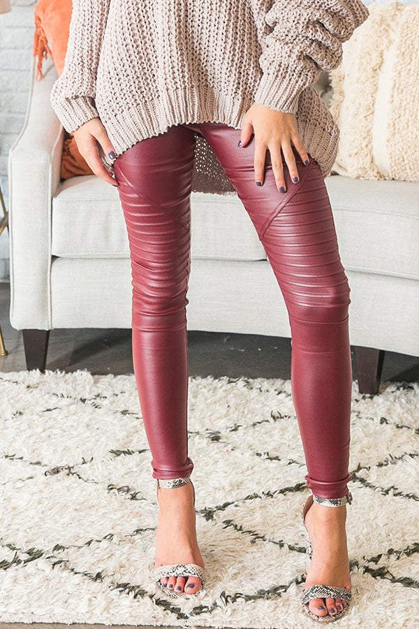 The Joy Faux Leather Moto Legging in Wine • Impressions Online