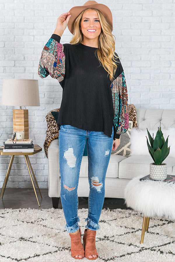 Sipping In Sonoma Waffle Knit Shift Top In Black • Impressions Online ...