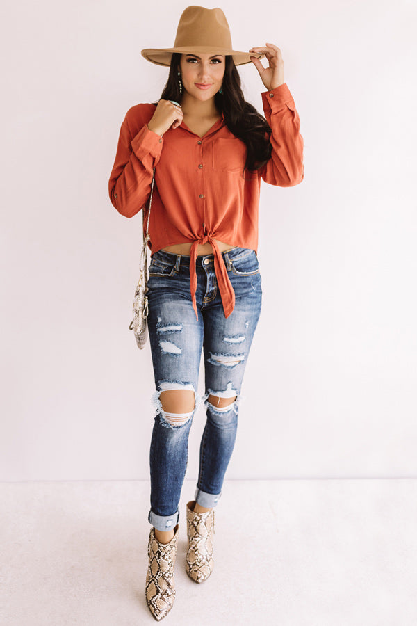 Weekend Weather Tie Top In Rust • Impressions Online Boutique