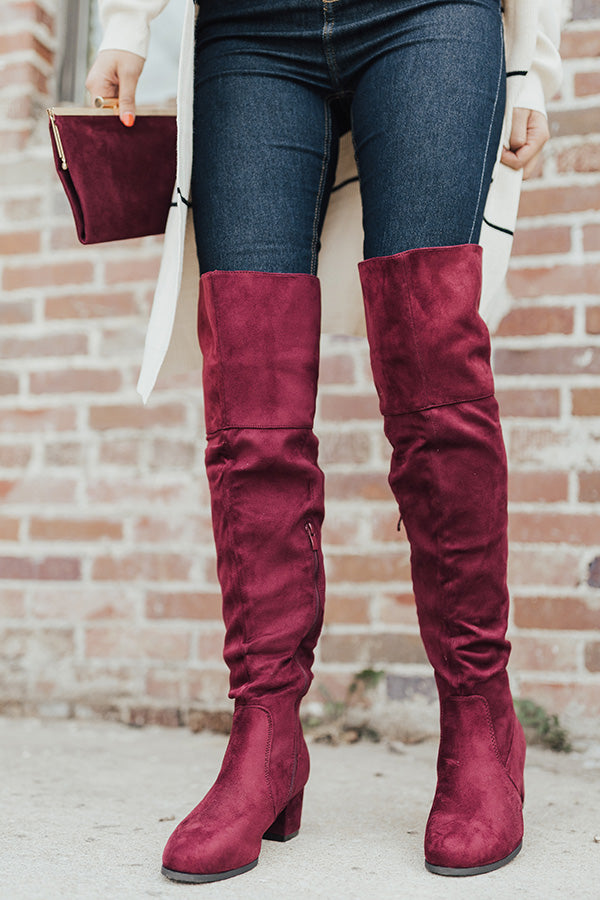 red thigh high boots block heel