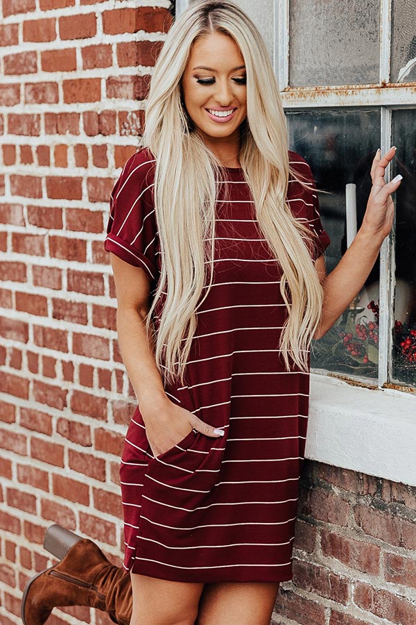 Lined Up Stripe T-Shirt Dress In Wine • Impressions Online Boutique