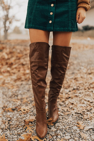 brown leather thigh high boots