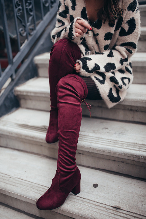 wine colored knee high boots