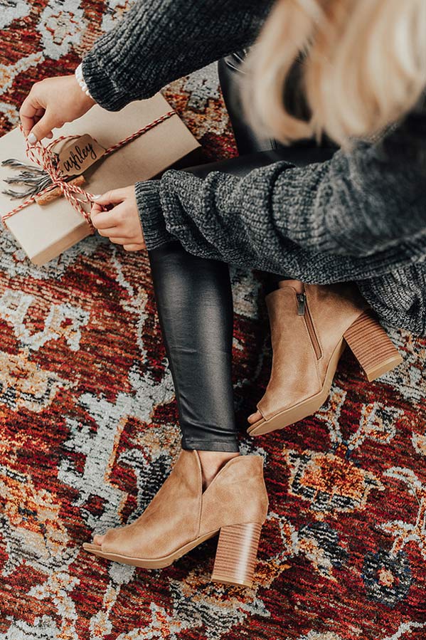 The Henley Peep Toe Bootie In Tan • Impressions Online Boutique