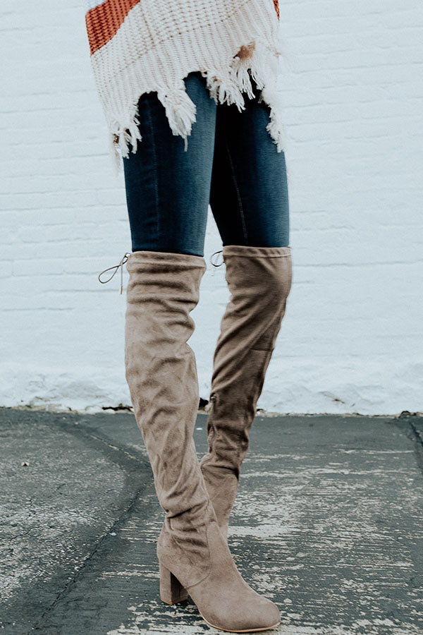 taupe thigh high boots outfit