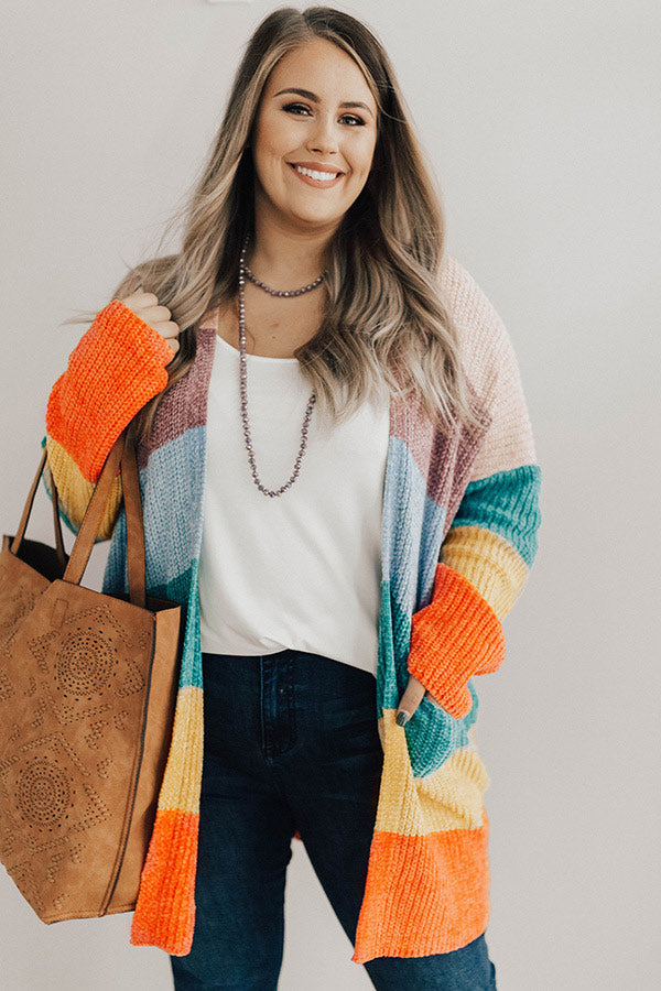 Making Magic Color Block Chenille Cardigan in Pink Curves