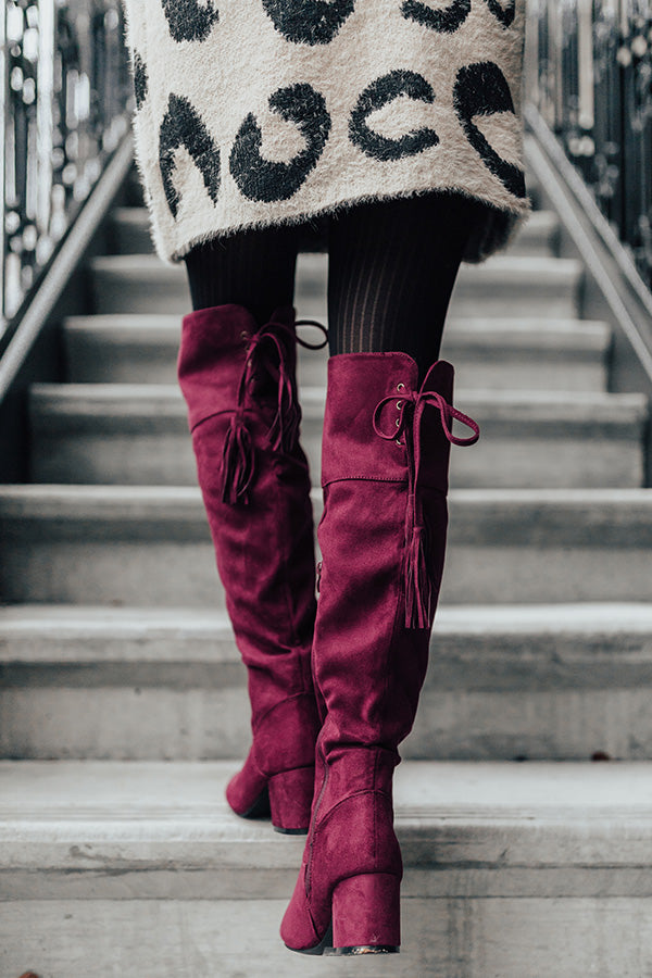 The London Faux Suede Over The Knee Boot in Merlot • Impressions Online  Boutique