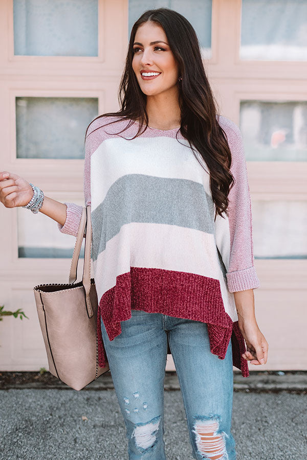 North Shore Chenille Color Block Sweater In Blush • Impressions Online  Boutique