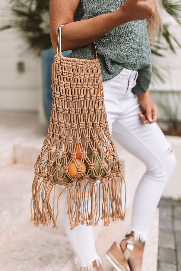 Better By The Beach Netted Bucket Bag In Tan • Impressions Online