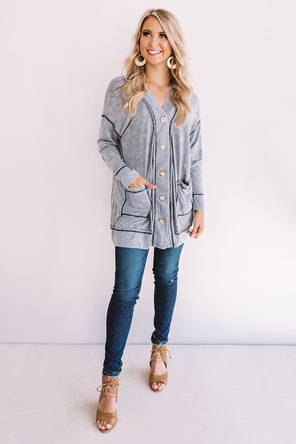 Staycation Mineral Wash Cardigan In Slate • Impressions Online Boutique