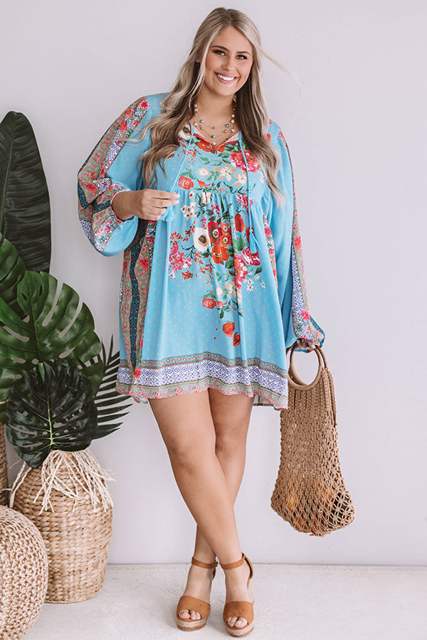 Sips And Sights Floral Babydoll Dress In Sky Blue Curves • Impressions ...