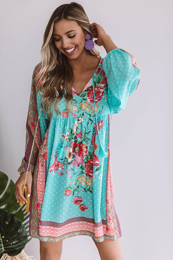 Sips And Sights Floral Babydoll Dress in Ocean Wave • Impressions ...