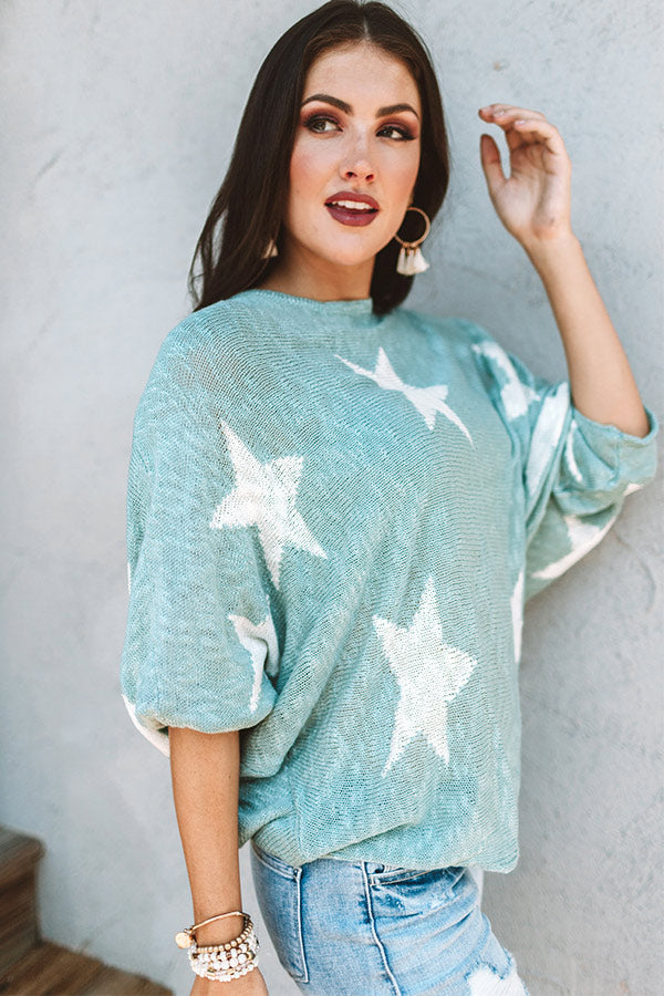 Shooting Star Knit Sweater In Ocean Wave • Impressions Online Boutique