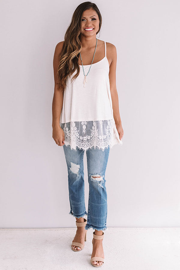 Lace-trimmed Tank Top - Cream - Ladies