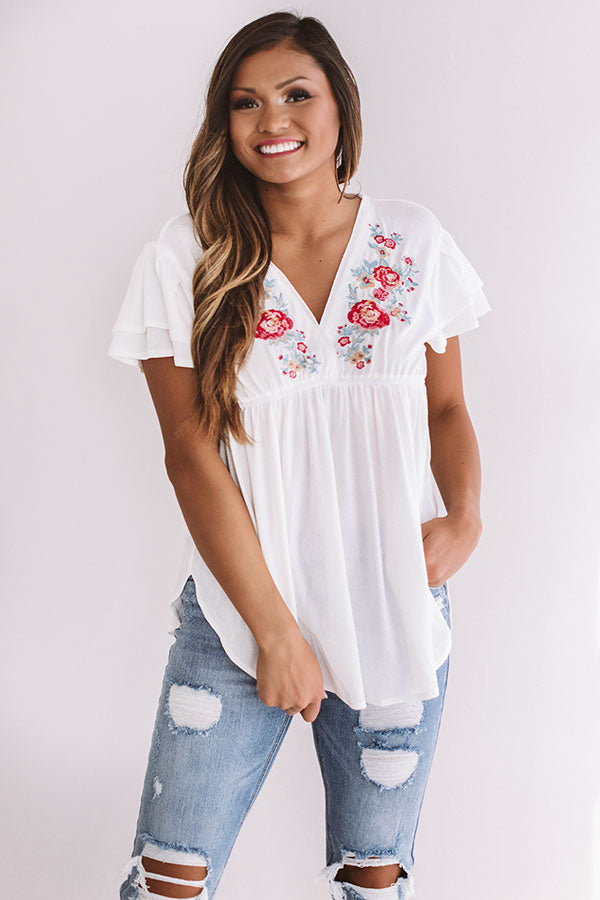 Seas The Day Embroidered Babydoll Top • Impressions Online Boutique