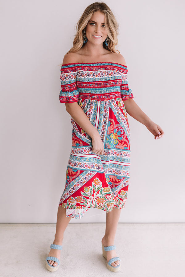 Venice Vacay Smocked Midi in Raspberry • Impressions Online Boutique