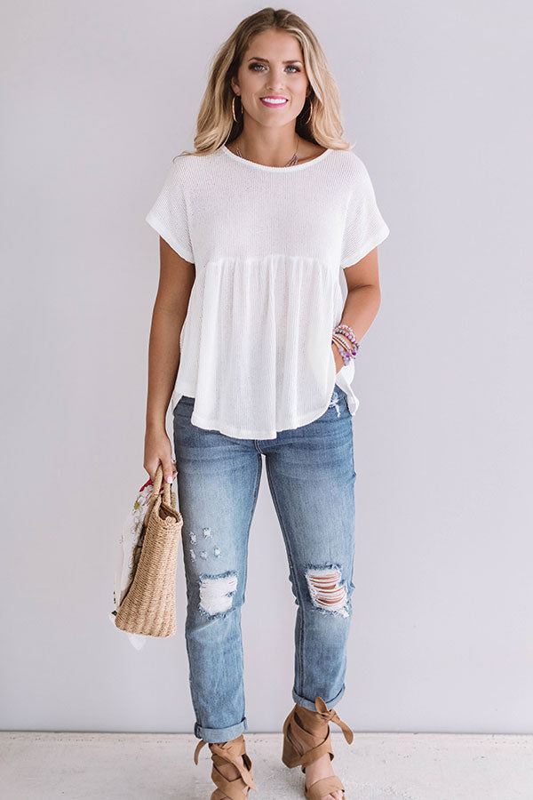 Ticket To Paradise Babydoll Top In White • Impressions Online Boutique