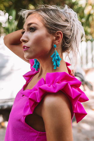 Bright Pink Raffia Tassel Hoop Earrings  PrettyLittleThing