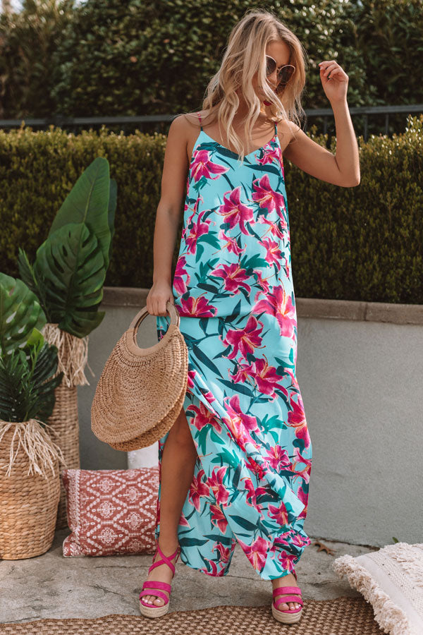 Fall In Love With Malibu Floral Dress Ocean Blue • Impressions Online ...
