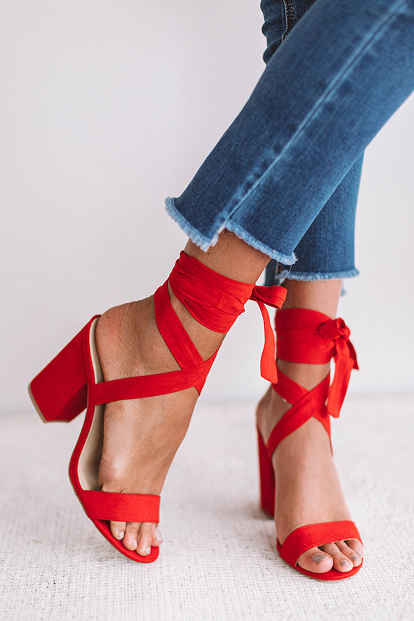 The Parker Faux Suede Lace Up Heel In Scarlet • Impressions Online Boutique