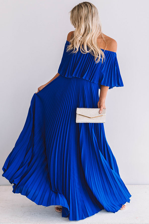 royal blue pleated maxi dress