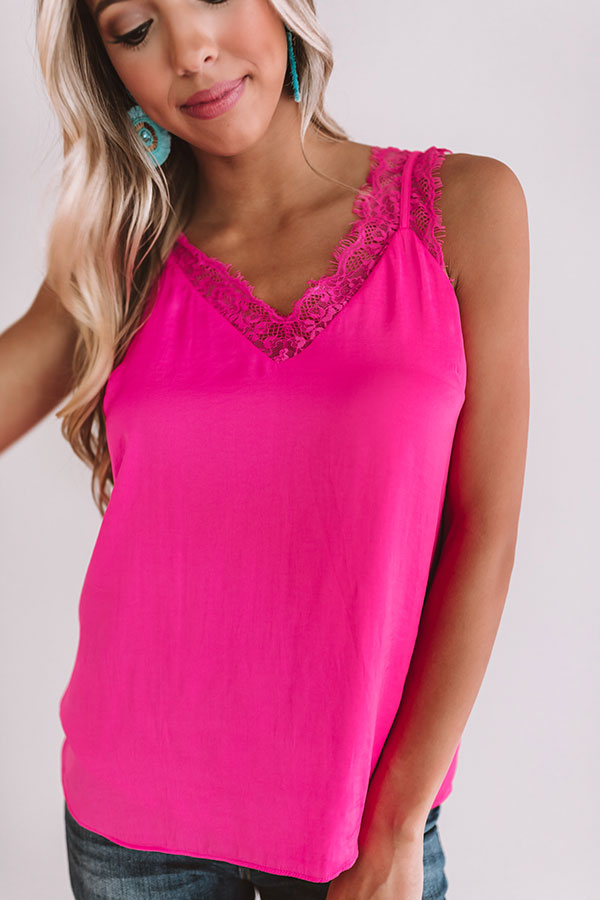 Love Like This Lace Trim Tank in Hot Pink • Impressions Online Boutique