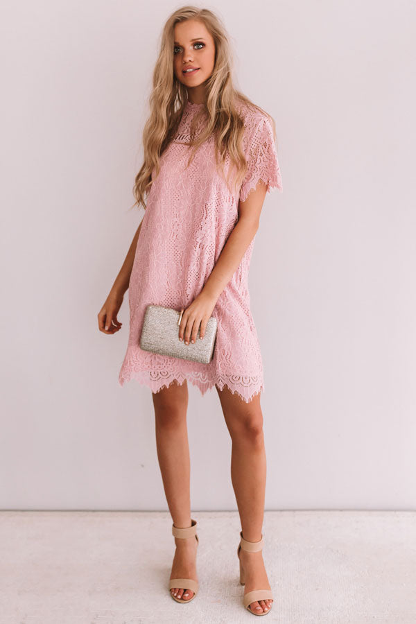 pink lace shift dress