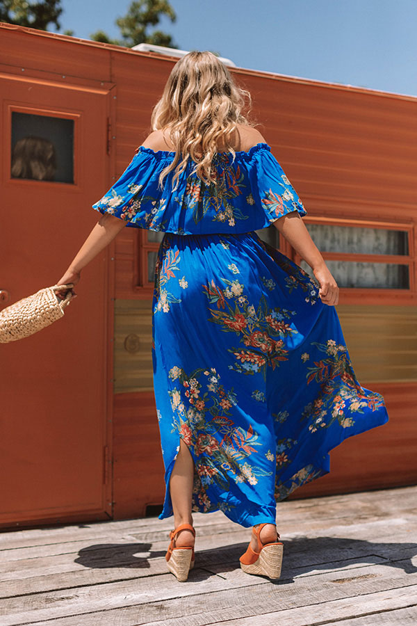 First Class To Cancun Off Shoulder Maxi In Royal Blue • Impressions ...