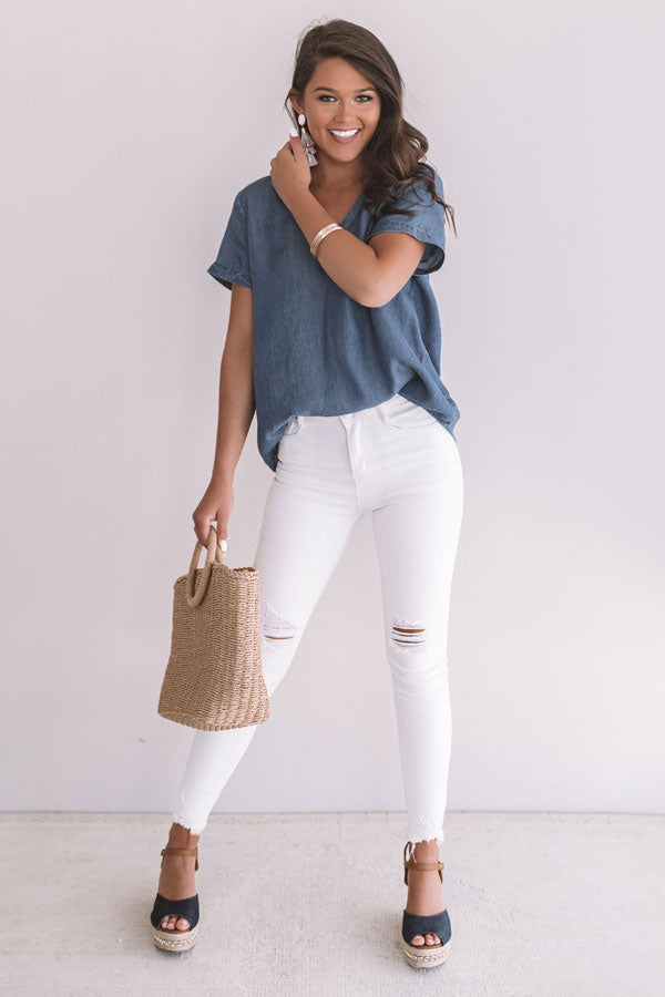 Out Of Office Chambray Top • Impressions Online Boutique