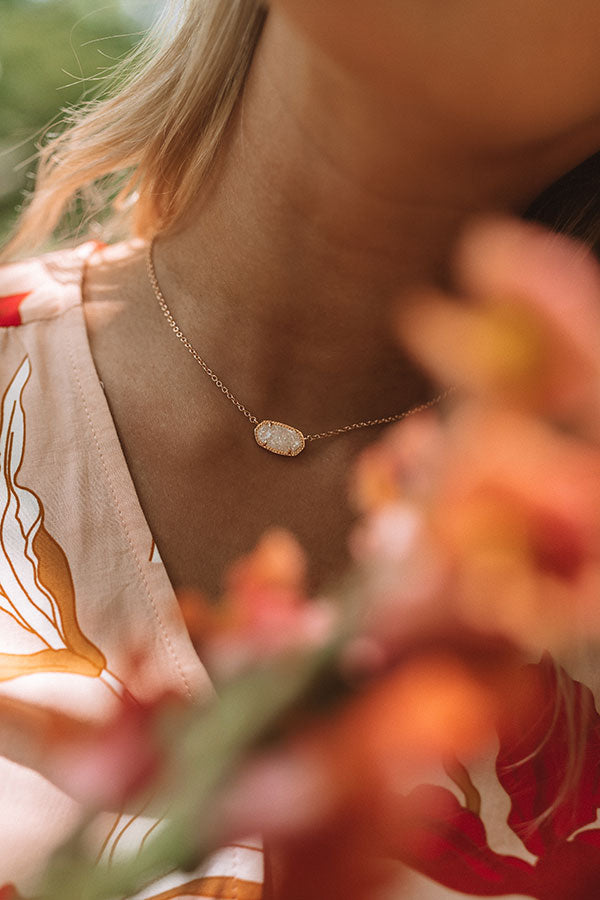 Elisa Rose Gold Pendant Necklace in Rose Drusy