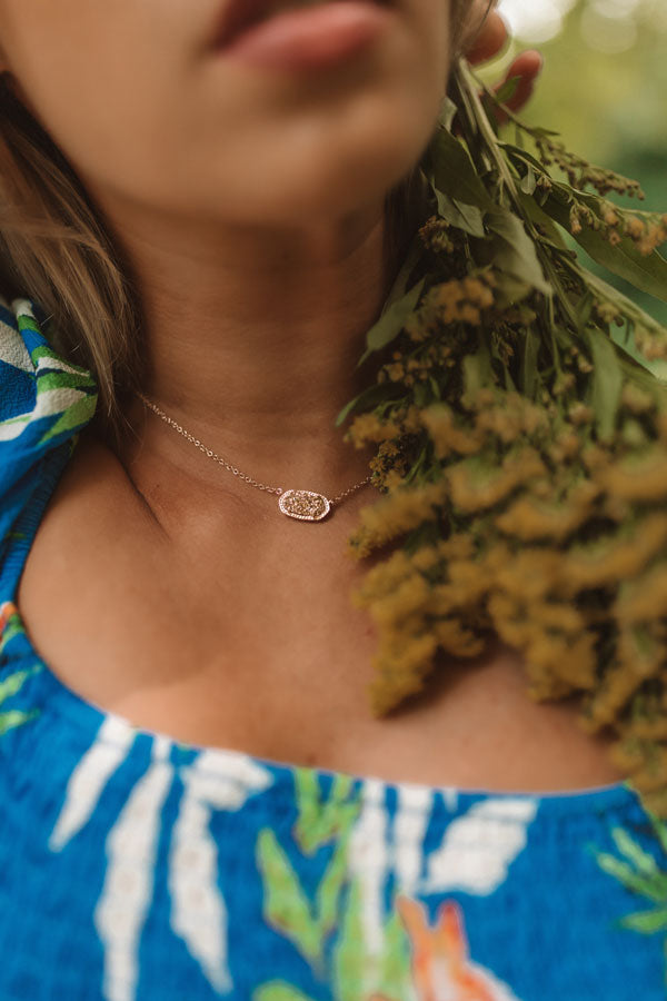 Elisa Rose Gold Pendant Necklace in Rose Drusy