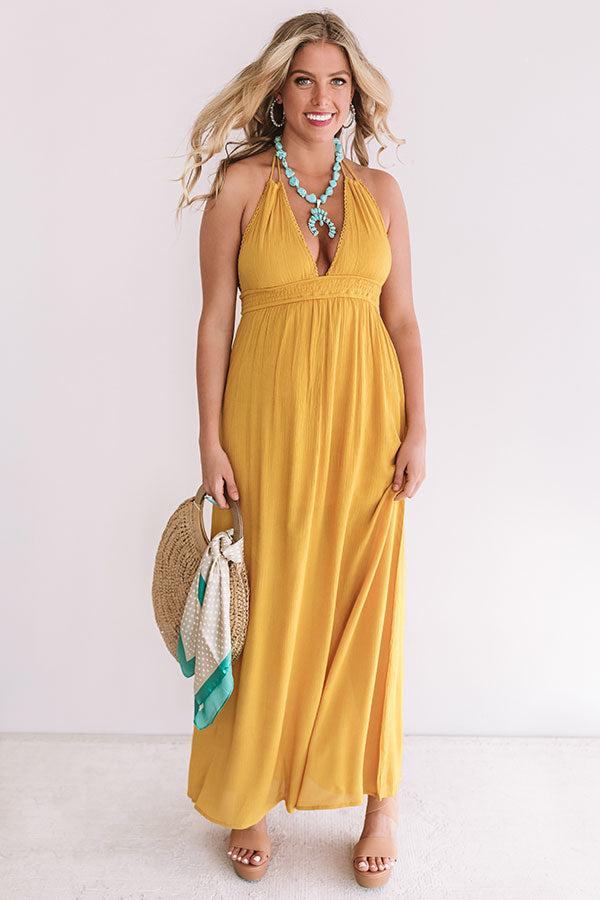 Two Steps And Twirls Halter Maxi In Mustard • Impressions Online Boutique