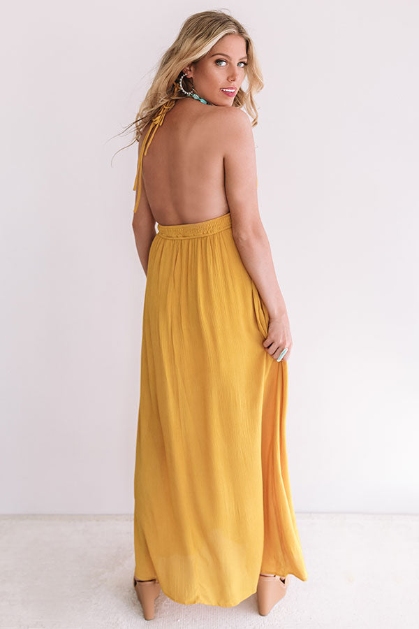 Two Steps And Twirls Halter Maxi In Mustard • Impressions Online Boutique
