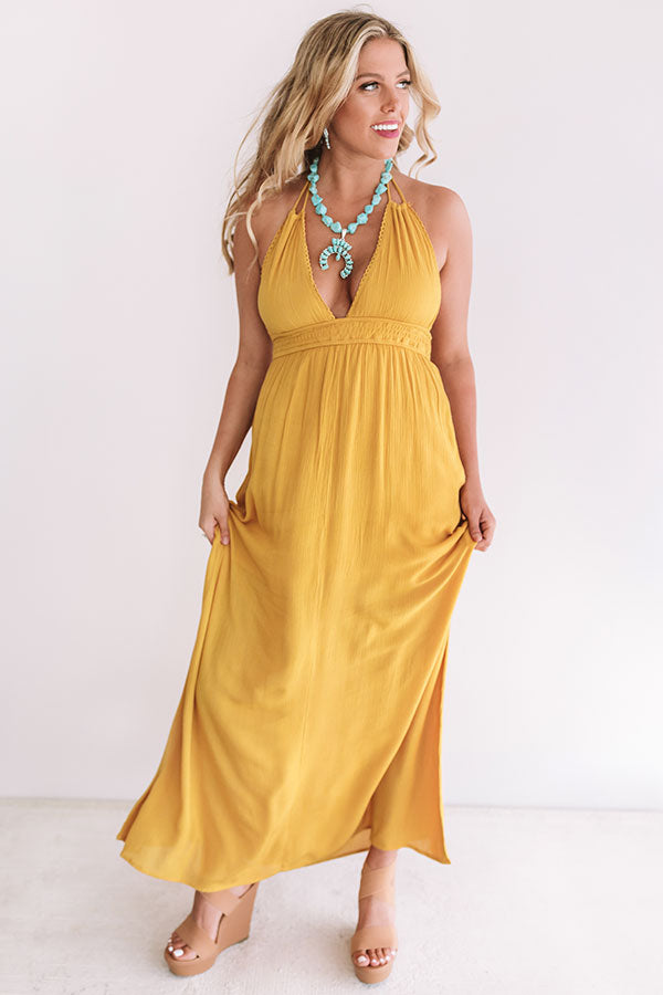 Two Steps And Twirls Halter Maxi In Mustard • Impressions Online Boutique