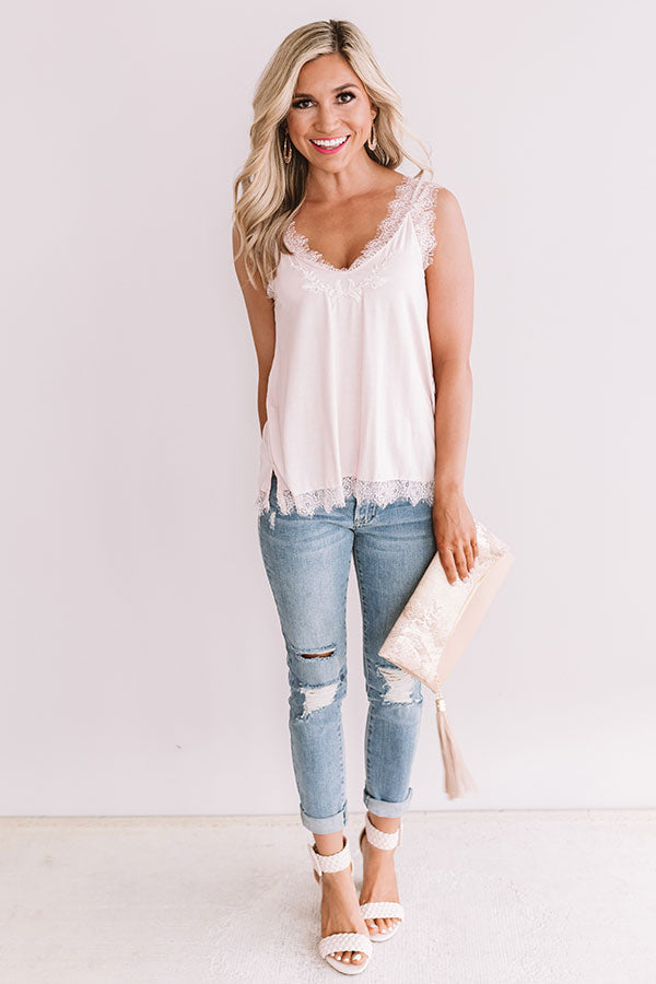 Pop The Pinot Lace Tank In Light Pink • Impressions Online Boutique