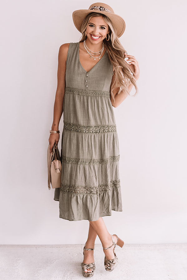 Styled So Pretty Crochet Midi In Olive • Impressions Online Boutique