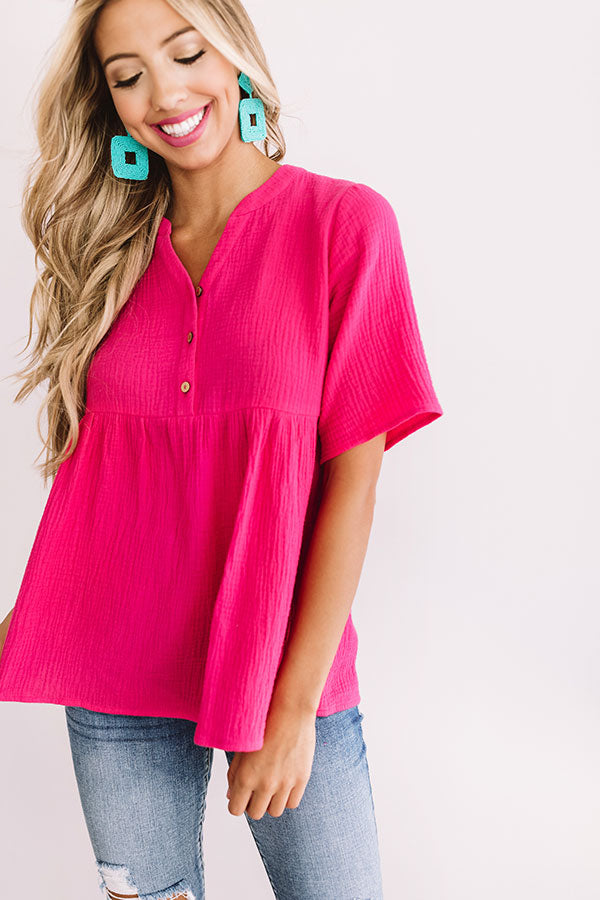 Bellini Brunch Henley Top In Hot Pink • Impressions Online Boutique