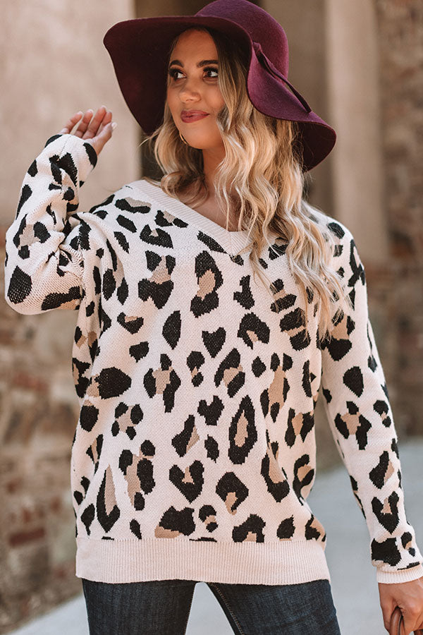 Spotted In Manhattan V-neck Leopard Sweater In Cream • Impressions ...