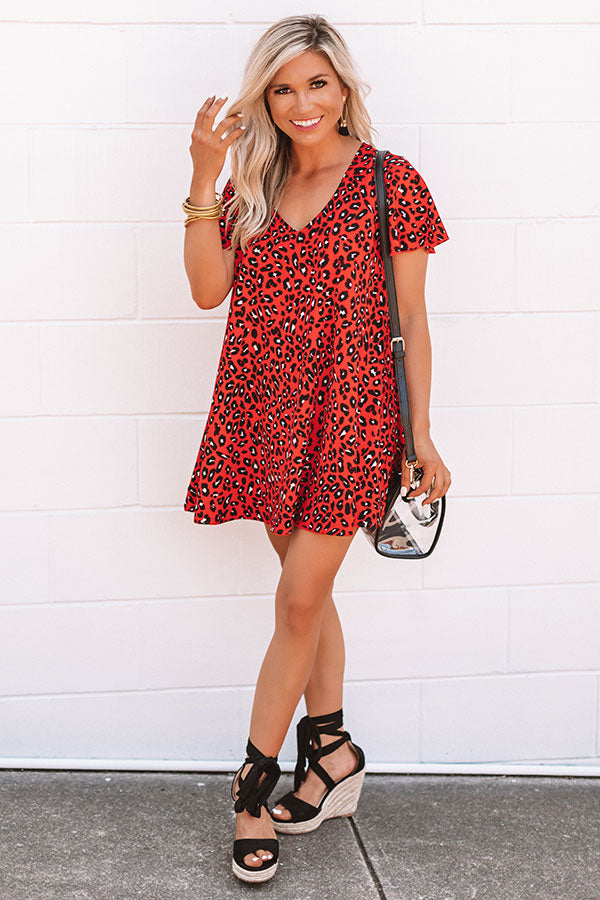 Cheers And Kisses Leopard Shift Dress in Red • Impressions Online Boutique
