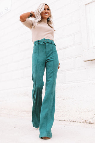 The Essie High Waist Faux Suede Flare in Teal • Impressions Online