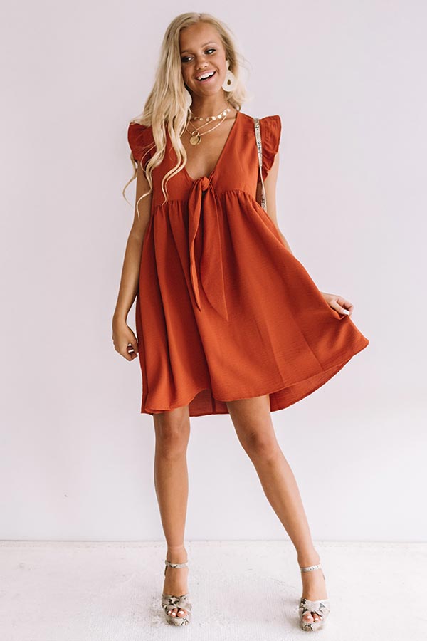 Champs And Cheers Front Tie Dress in Rust • Impressions Online Boutique