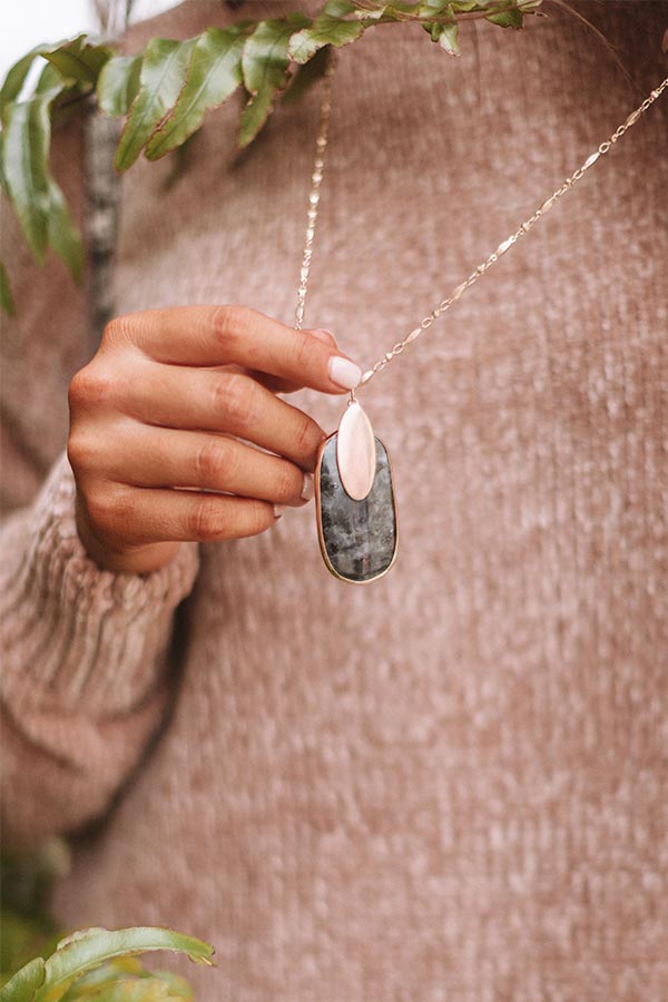 Love Language Semi Precious Necklace In Black