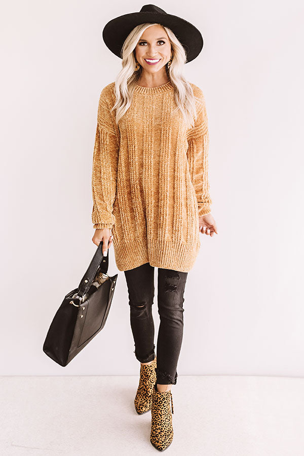 Lattes And Snuggles Cable Knit Chenille Sweater In Mustard ...