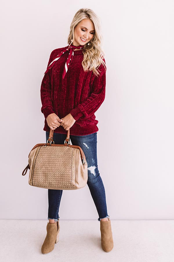 Lattes And Snuggles Cable Knit Chenille Sweater In Wine • Impressions ...