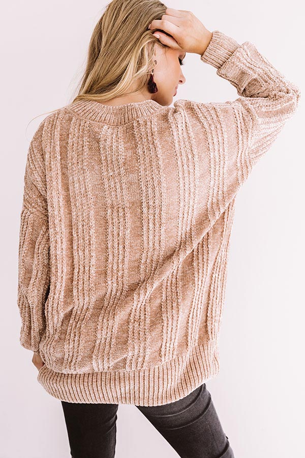 Lattes And Snuggles Cable Knit Chenille Sweater In Iced Latte ...