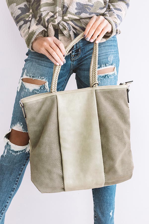 Brunch And Bonding Faux Leather Tote In Sage • Impressions Online Boutique