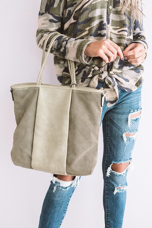 Brunch And Bonding Faux Leather Tote In Sage • Impressions Online Boutique