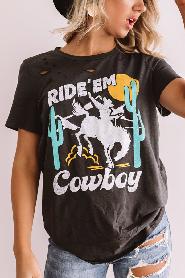 Ride'em Cowboy Distressed Boyfriend Tee In Black • Impressions Online ...