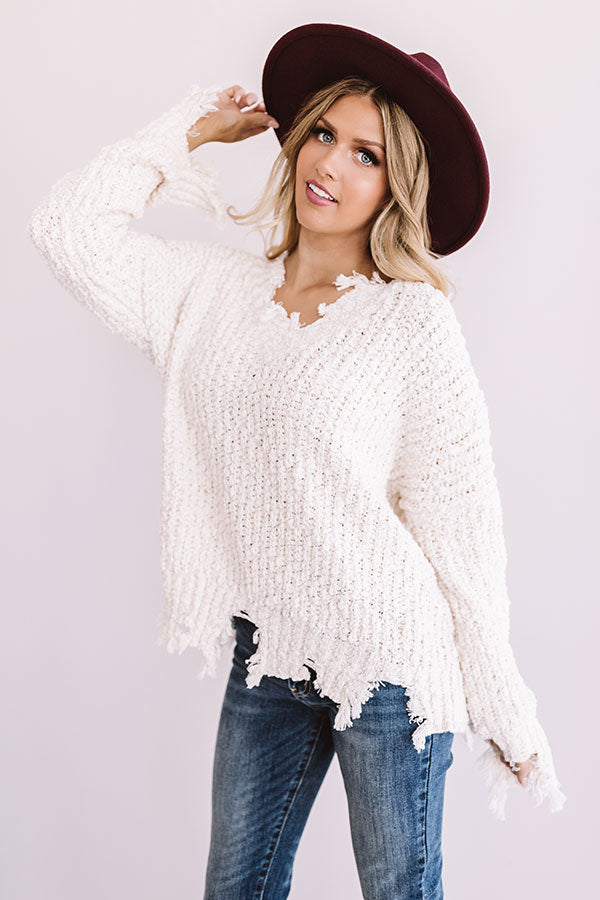Catching Fall Feels Knit Sweater In White • Impressions Online Boutique